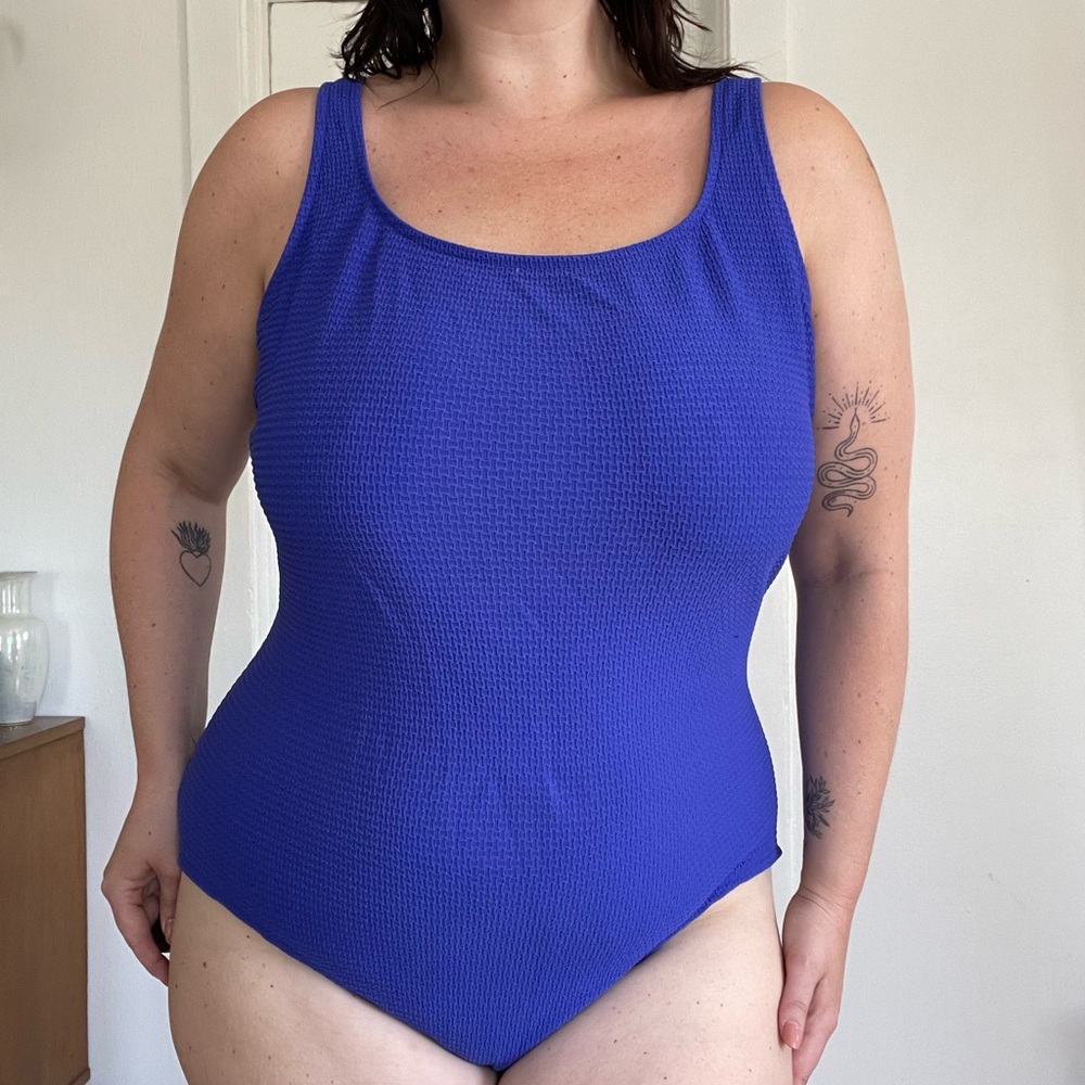 90s Vintage Waffle Cobalt Blue One Piece Swimsuit - 2X